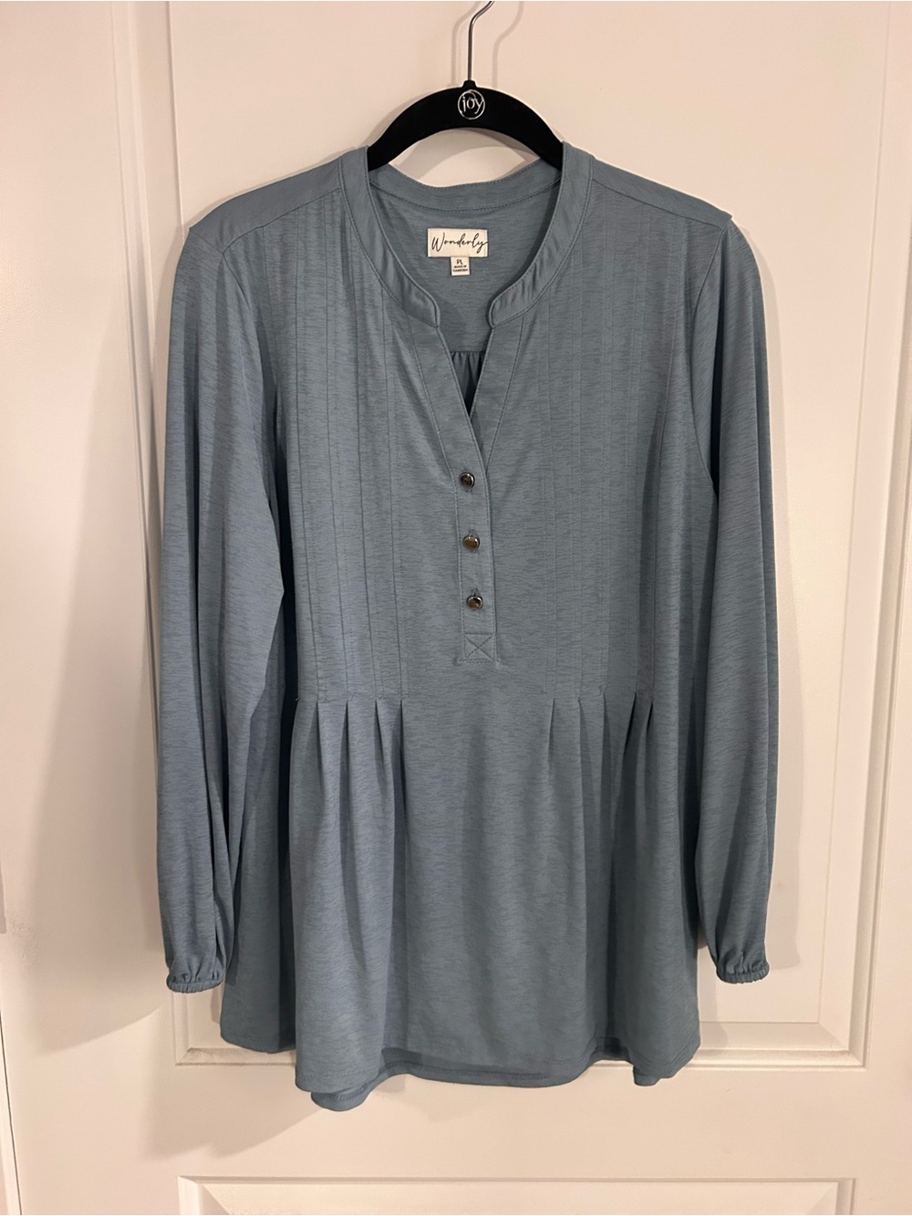 Wonderly Dusty Blue Long-Sleeve Pleated Henley Tunic